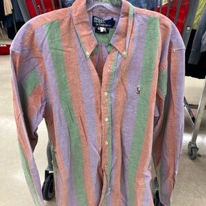 Ralph Lauren Men's Striped Shirt in Purple, Green, and Orange